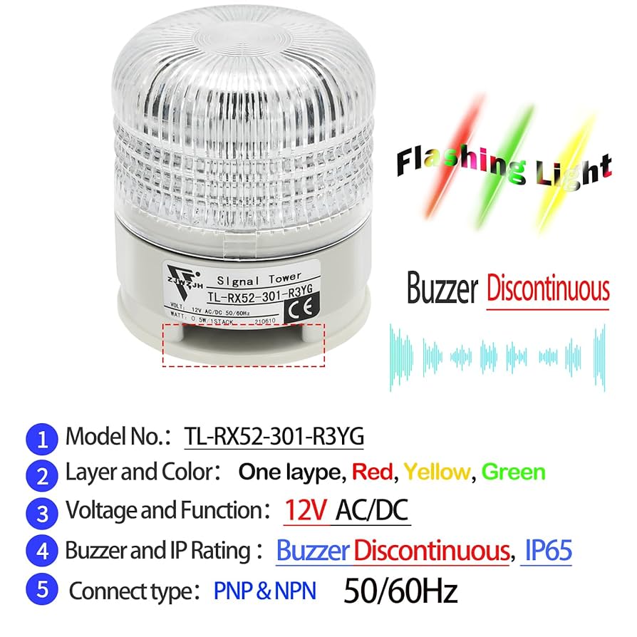 ZJWZJH 24V LED Industrial Warning Lights, 3 Colors 1 Layer